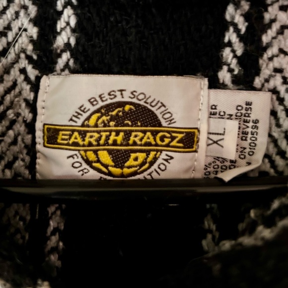 Men’s Earth Rags Long Sleeve pull over hoodie size XL black/white plaid - Picture 2 of 3